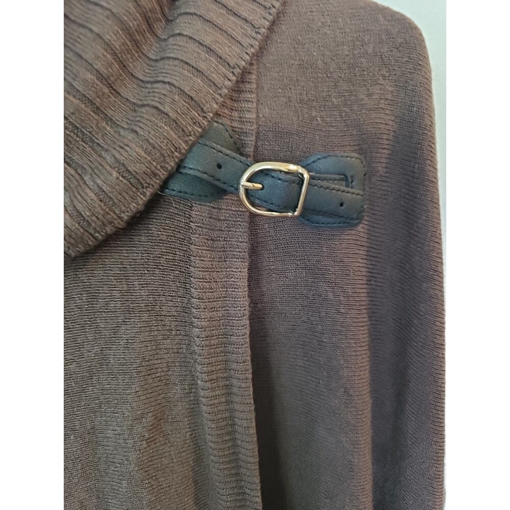 Napa Valley Brown Cowl Neck Buckle Wrap Sweater S/M Chocolate Knit Pullover - Picture 4 of 9